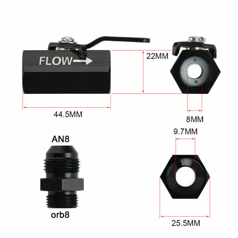 Aluminum 8AN Shut Off Valve Fitting Black Universal AN8 - Image 4
